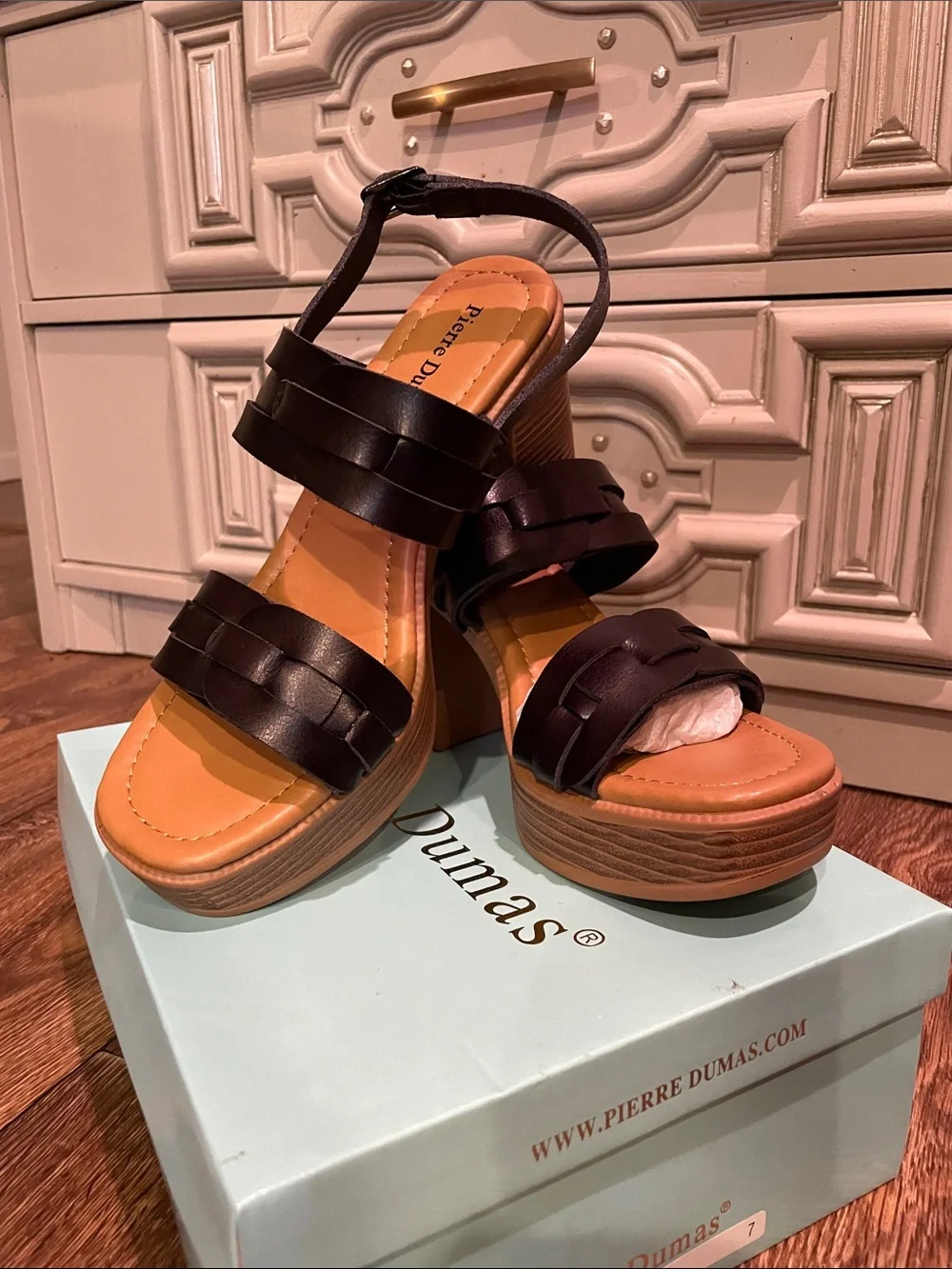 Pierre Dumas Brown Woven Platform Wedges
